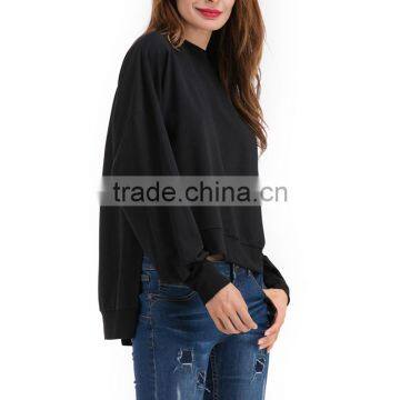 Women Black Contrast Bowknot Dip Back Split Side Sweatshirt photo-2