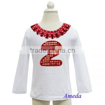 Polka Dots Collar Bling Red Number 1 2 3 4 5 6 White Long Sleeves Top photo-2