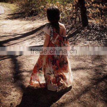 Mommy and me Maxi Dresses Chiffon Flower Print Ladies Dresses for Women photo-4
