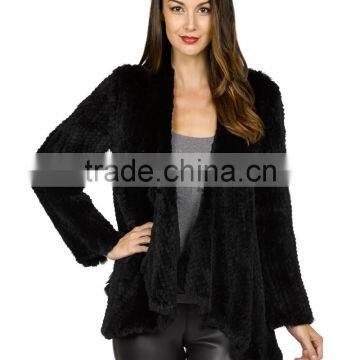 SJ460-01 Canada Design Esme Knitted Rabbit Fur Cardigan in Black