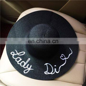 Letters Embroid Large Eaves Straw Hat Vogue Sunshade Sandbeach Hat photo-4