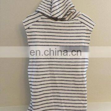 Womens Printed Stripe Sleeveless Funnel Neck Hoodie Top Shirt Natural Navy photo-3