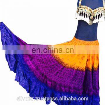 TRIBAL BELLYDANCE TIERED SKIRT TYE DYE BLOCK PRINT