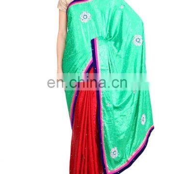 Designer Fancy Handmade Moti Work dual colour Self Design Pallu Jacquard Silk Saree Sari