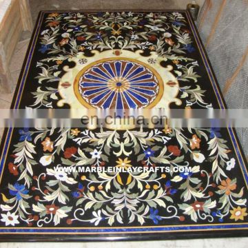 Black Marble Pietra Dura Dining Table Top