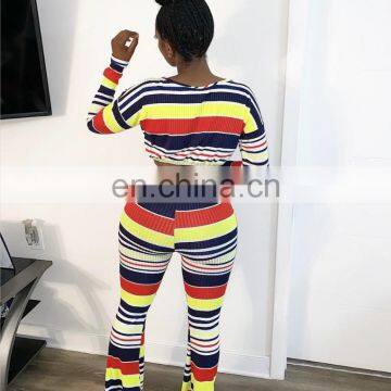 Casual Plus Size Women Outfits Lounge Wear Crop Top Striped Pants Two Piece Set photo-2