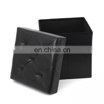 Customized PU Faux Leather Folding Storage Ottoman With Air Hole Cube Foot Rest Stool Seat Black Living Room Furniture photo-4
