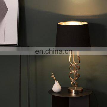 Nordic Modern Style Gold Threaded Metal Base Design Black Hotel Home Table Lamp photo-2