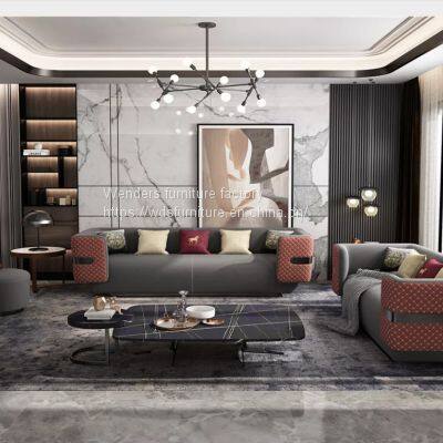 Light luxury Microfiber leather sofa combination of small family in northern Europe, Italian modern simple three-person leather art sofa