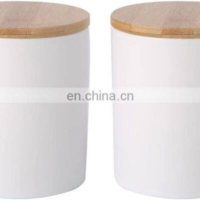 Mini Small Custom Airtight White Kitchen Ceramic Caddy Canister Tea Herbs Container Storage Bottles Jars With Bamboo Lid