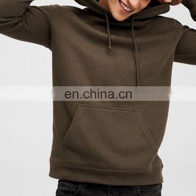 Logo Printing Windproof plus size brown color kangaroo pocket plain men fleece hoodies