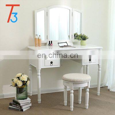 Wood Makeup Vanity Table Luxury Bedroom Furniture Dressers White Wooden Dressing Table photo-5