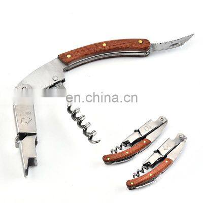 Multifunctional Champagne Stainless Steel Engraved Knife Custom Wooden Red Corkscrew Wine Opener photo-3