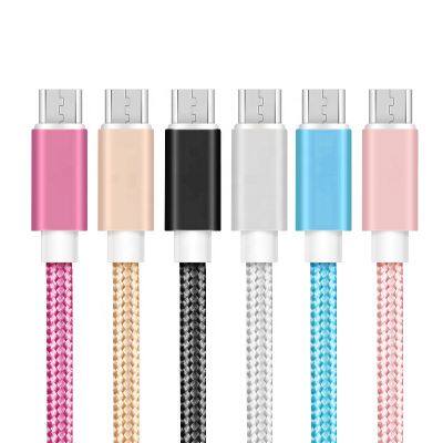 Wholesale Charging Line Aluminum Metal Fabric Weave Braided Nylon Micro USB Cable for Samsung Android