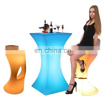 night club furniture / LED Outdoor Waterproof Glow Patio LED Tables and Chairs Furniture Hire Plastic Bar Stool