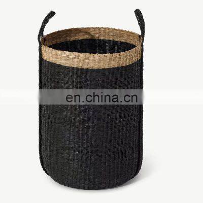 Black Seagrass Laundry Basket With Carring Handle Customized Color Hot Deals Hamper Storage Basket Wholesale