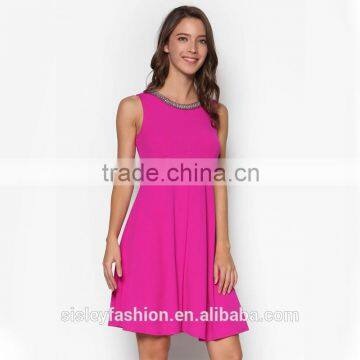 Women mini jersey dress design sleeveless custom blank casual cotton dress D333