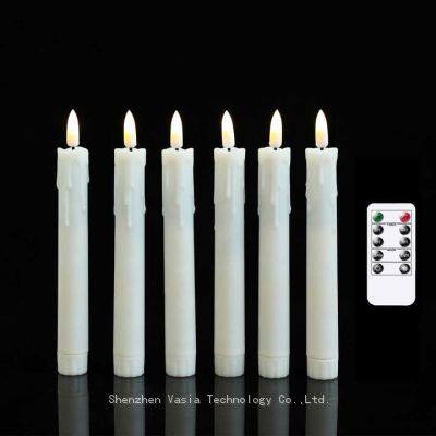 10Inch Flameless Flickering White/Ivory 3D Wick Dripping LED Taper Candles with Remote, Timer, Battery Powered for Home Decor