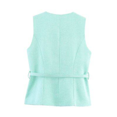 New European and American Style Women's Fashionable Casual Wear With Belt, Woolen Sleeveless Round Neck Top photo-4