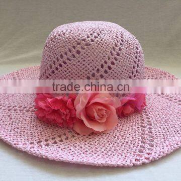 2016 new pink straw hat with flowers