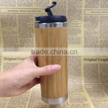 Hot sale Europe 350ml 450ml stainless steel bamboo tea mug, vacuum bamboo flask, coffee mug, laser logo