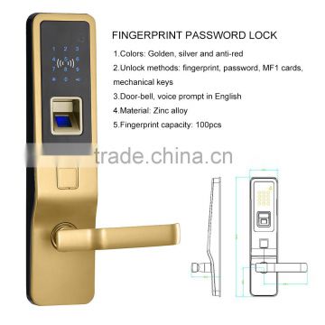 Smart digital touch screen digital exterior fingerprint door lock