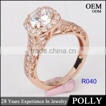 China Solid Jewellry Factory Price 14K Rose Gold White AAAAA CZ Ring Engagement Ring photo-2