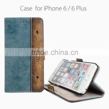 Genuine Leather & Denim Jean Flip Cell Phone Case/Booklet With Card Slots for iPhone 6/6plus for lady/female                        
                                                Quality Choice