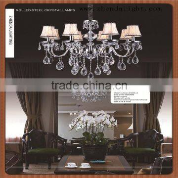 living room table top crystal chandelier with silver steel frame