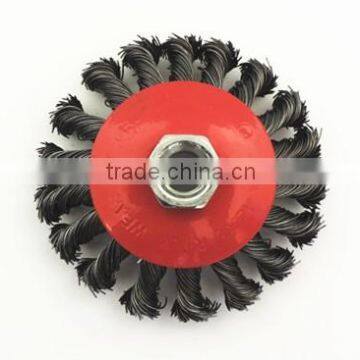 4-Inch Knot twisted steel wire brush disc with curled selvedge cup