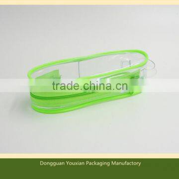 PVC bag with green pipe for nail polish , brush , personal care , beauty item , skin care