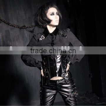 Gothic Jacquard shiny-leather corset blouse Y-409 from Punk Rave