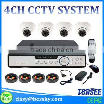 China Cheapest Metal Cover 4channel Dvr Kit 800tvl Dome Cameras 20m IR Range 24pcs LED 4CH DVR H.264 Compression