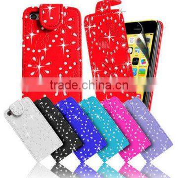 Diamond Leather Flip Bling Glitter Mobile Phone Case Cover For APPLE IPhone 5C