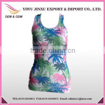 2016 Latest Fashion Wholesale OEM Service Fitness Leaves Printed Gym Women Sports Singlets Stringer Tank Top