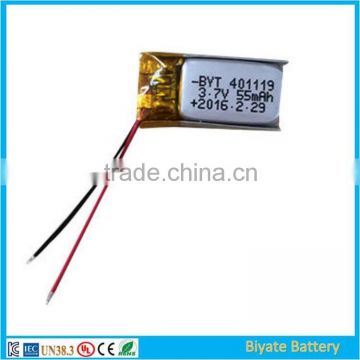 401119 small size 3.7V 55mah rechargeable polymer battery pack