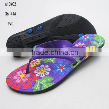 Latest design PVC women's low black wedge flip flops