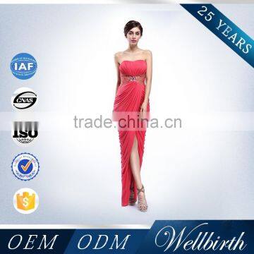 Wellbirth Wholesale Ruche Backless Strapless Red Long Women Cocktail Party Dress