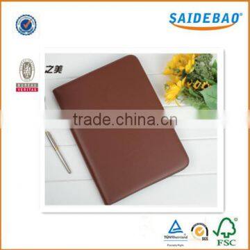 2016 New design A4 pu/genuine leather portfolio/folder with delicate zipper for meeting