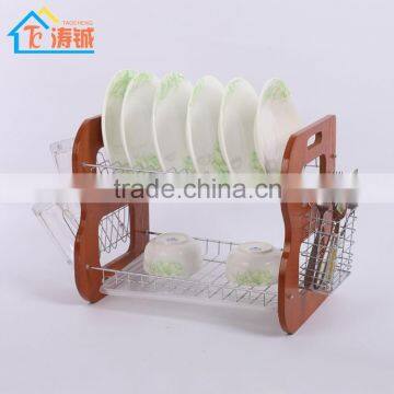 New design high quality wooden dish rack with single plastic tray