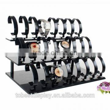 Shenzhen factory black 3 tiers acrylic watch display/display for watch/wrist watch display stand for 24 watches