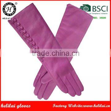 Helilai Factory OEM Wool Lined Ladies Pink Sheep Leather Gloves With Buttons