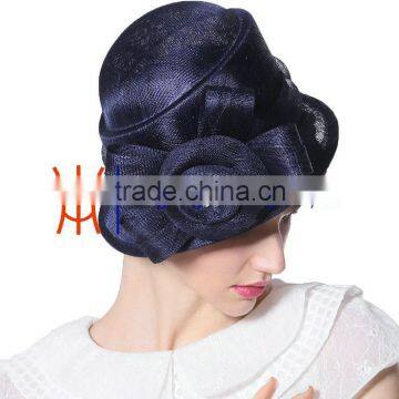 Ldies Elegant Dark Blue Sinamay Church Hat Wholesale