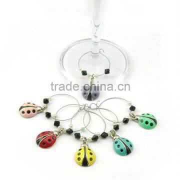 promotional metal ladybird wine charm set with 25mm Loop Diameter, OEM Orders are Welcome