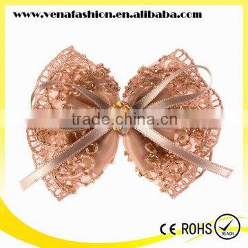 Small Beads Bow Korean Ribbon Hair Clip, Grosgrain Ribbon Hair Clip photo-3