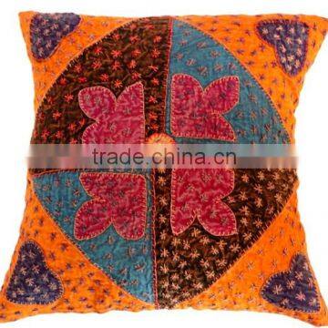 RTHCC-2 Floral theme Kantha Patchwork hot selling Gujarati embroidered cushion cover home decor Jaipur Manufacturer and Exporter