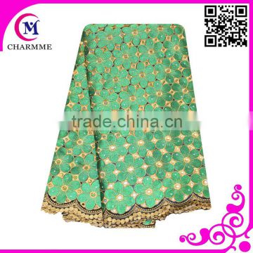 Wholesale full embroidery heavy voile lace swiss lace in nice green color