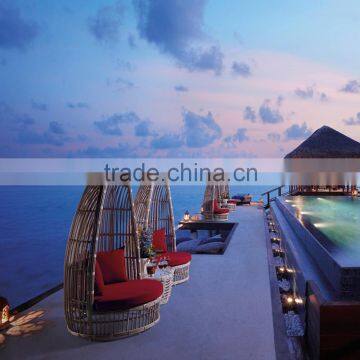 Outdoor leisure furniture white big round rattan chairs with cushion