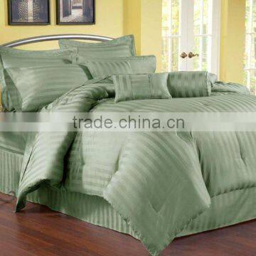 100% cotton sateen stripe 500 thread count comforter set Green