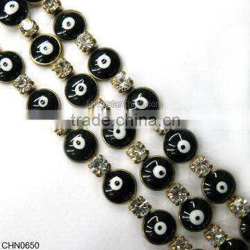 Wholesale Black Eye Shaped Brass Chain With Crystal